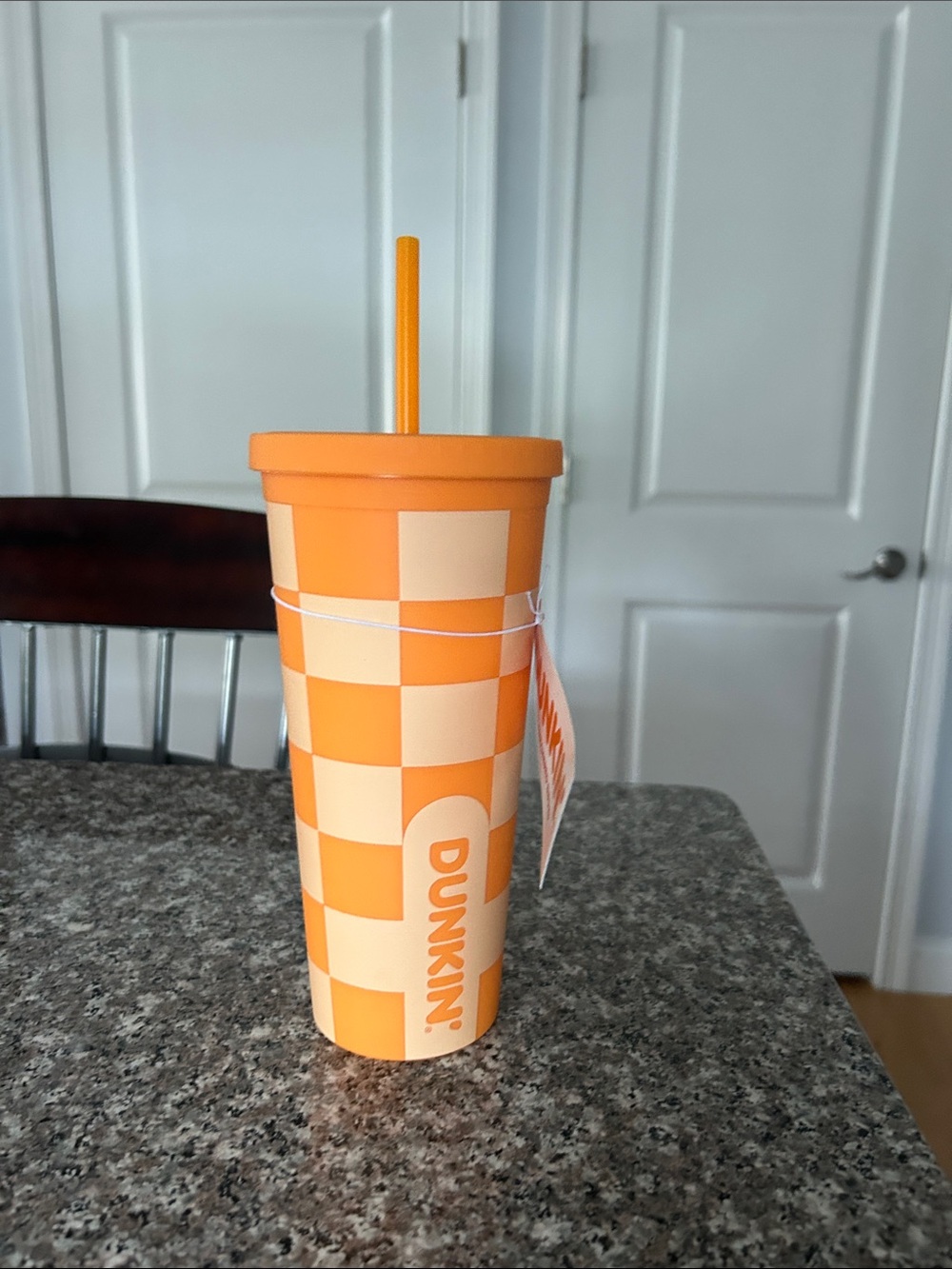 Dunkin’ Orange Checkered Reusable Tumbler with Straw NWT